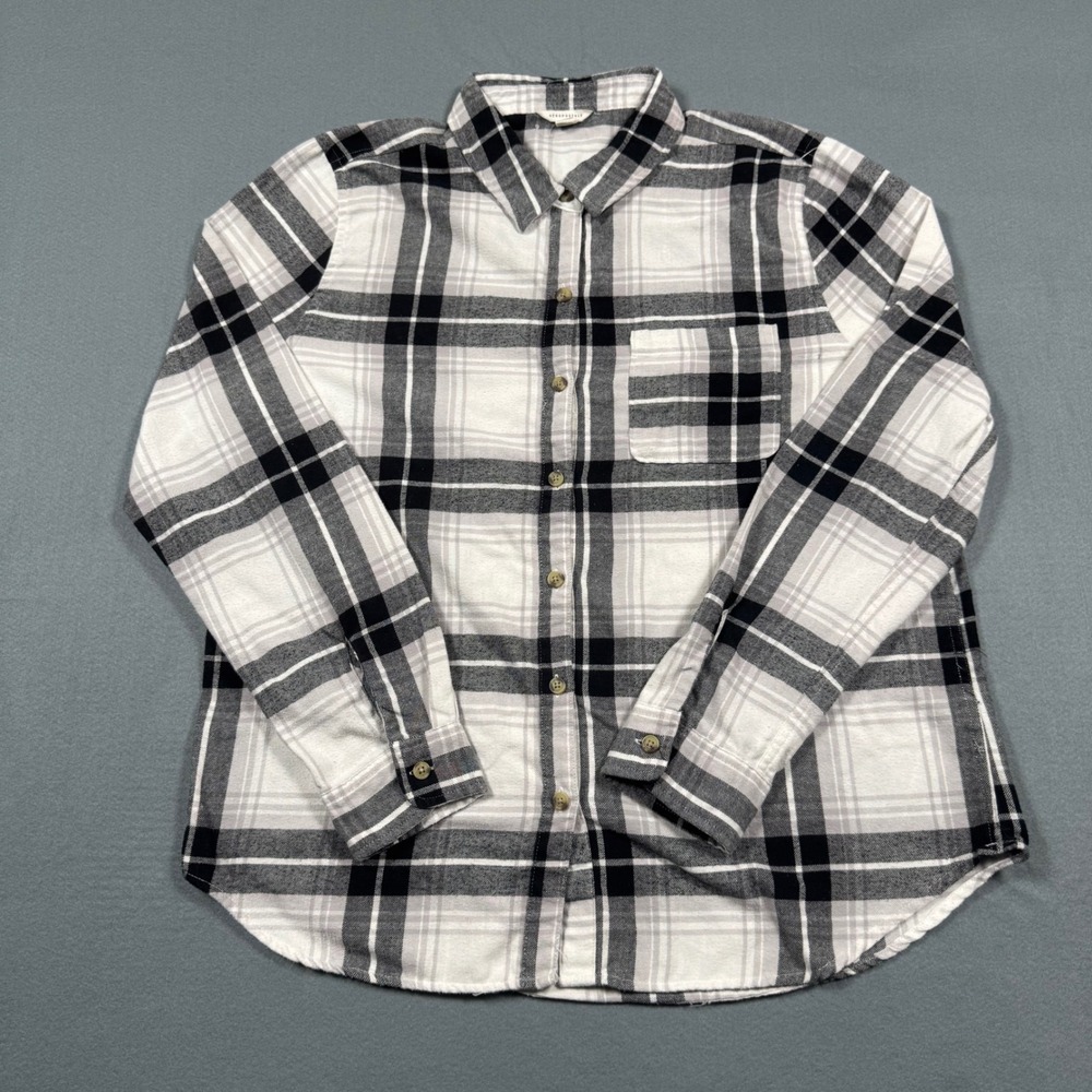 Aeropostale‎ Womens XL Flannel Shirt Black White Plaid Long Sleeve Button Down